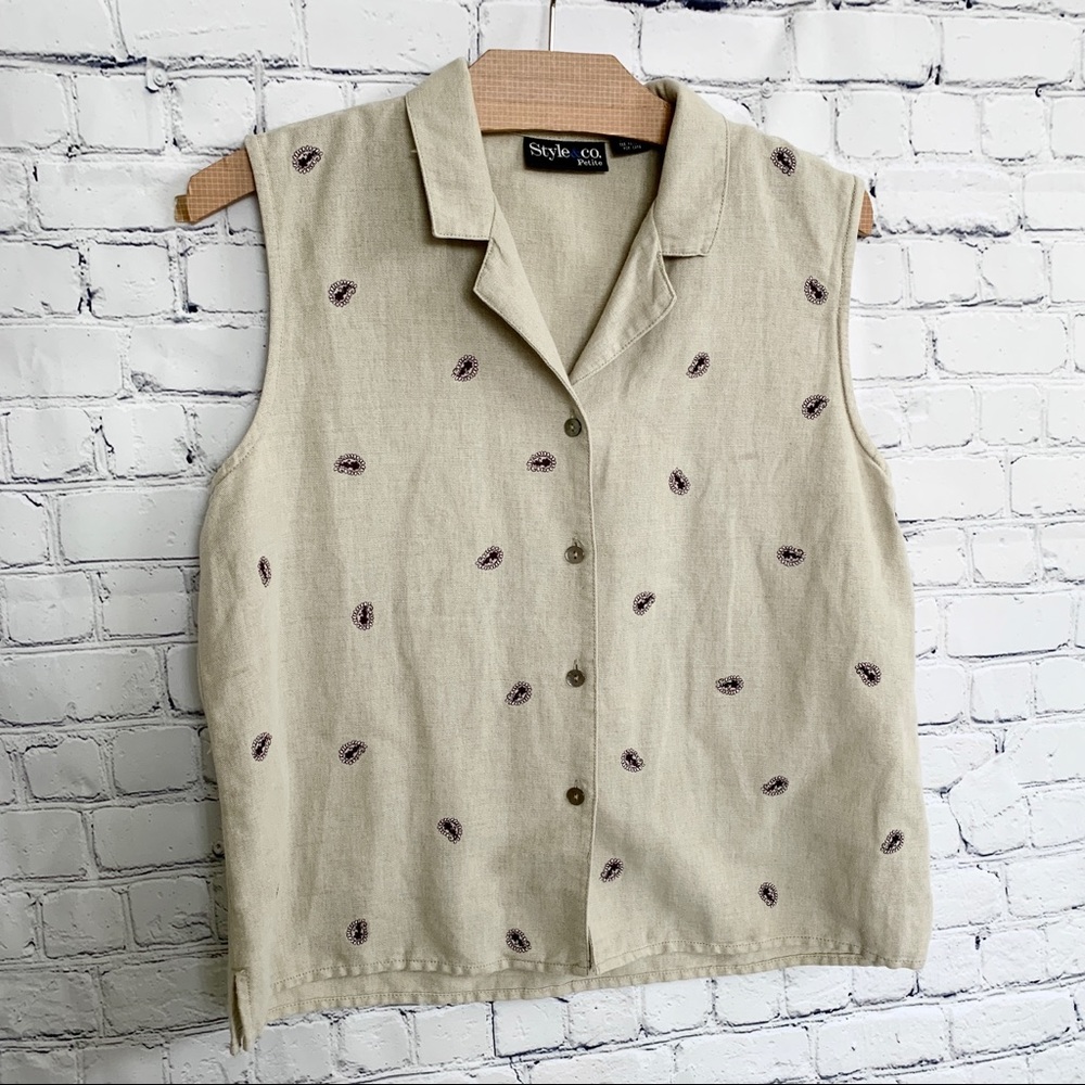 Linen blend button top